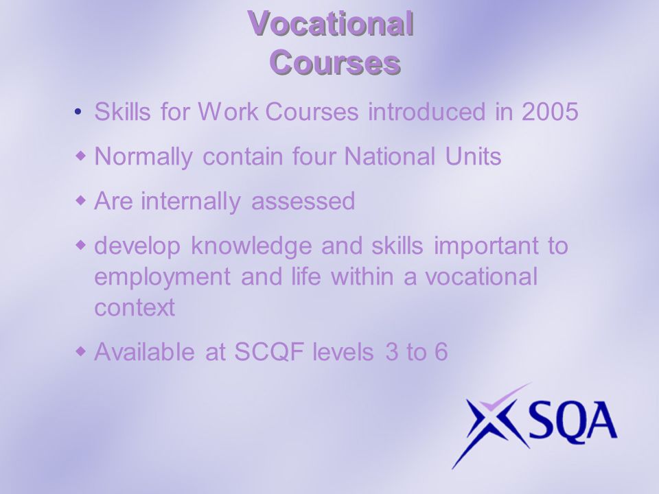 Vocational Courses Skills for Work Courses introduced in 2005