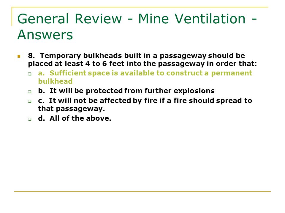 General Review - Mine Ventilation - Answers