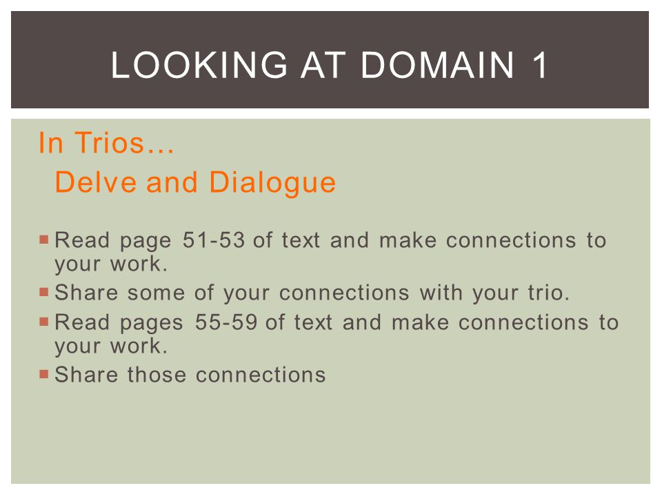 Looking at Domain 1 In Trios… Delve and Dialogue