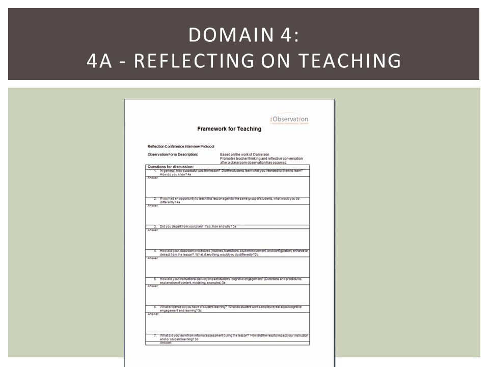 Domain 4: 4a - Reflecting on Teaching