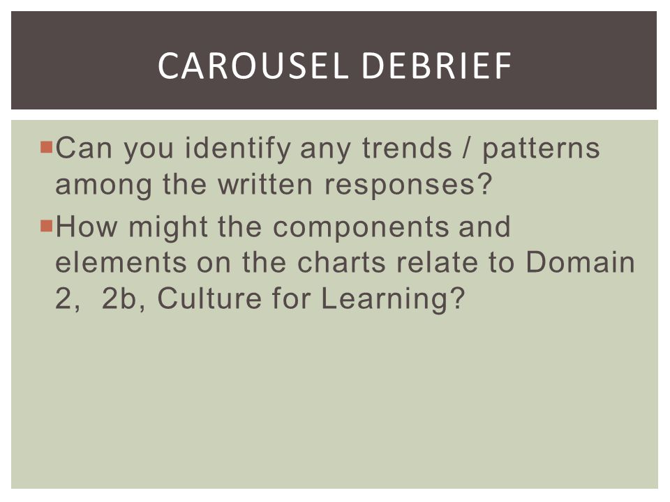 Carousel Debrief Can you identify any trends / patterns among the written responses