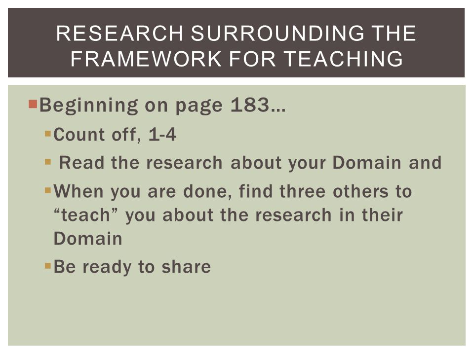 Research Surrounding the Framework for Teaching
