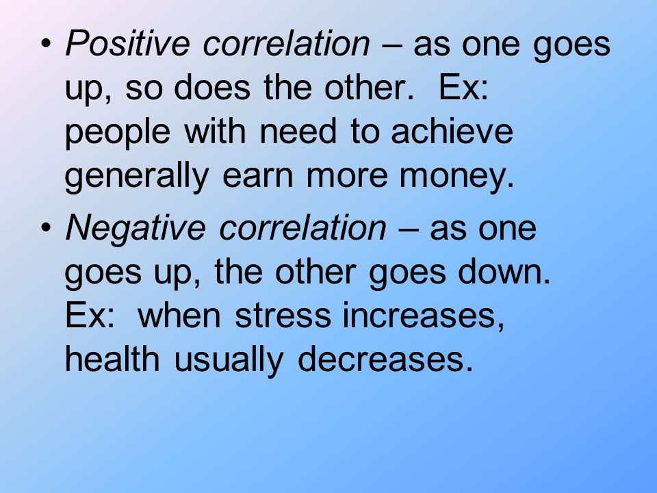 Positive correlation – as one goes up, so does the other