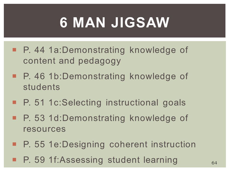 6 man Jigsaw P. 44 1a:Demonstrating knowledge of content and pedagogy