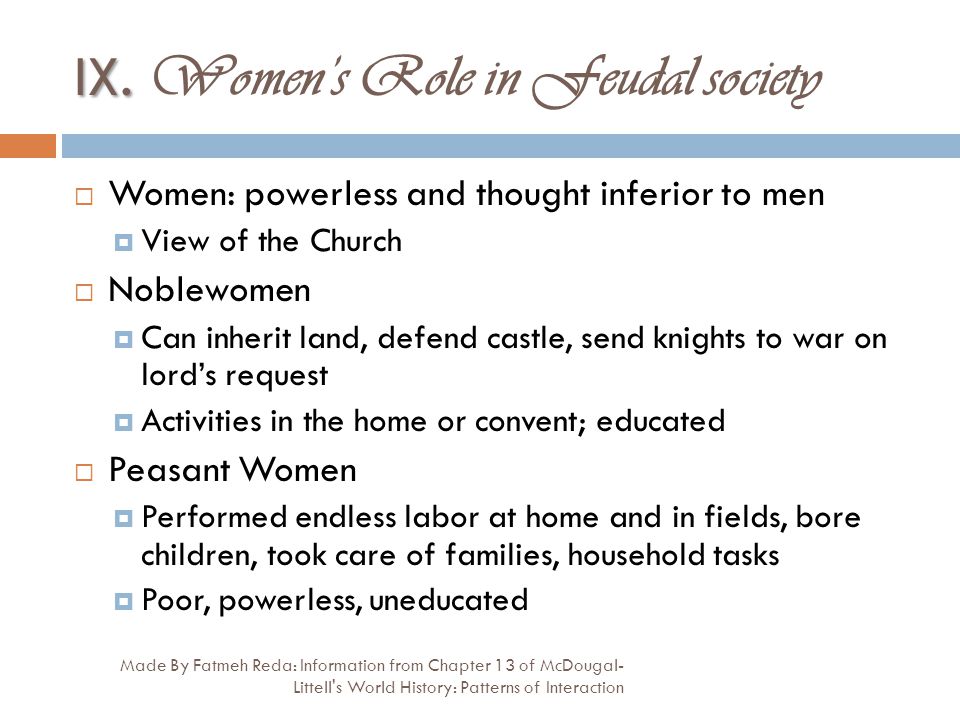 IX. Women’s Role in Feudal society