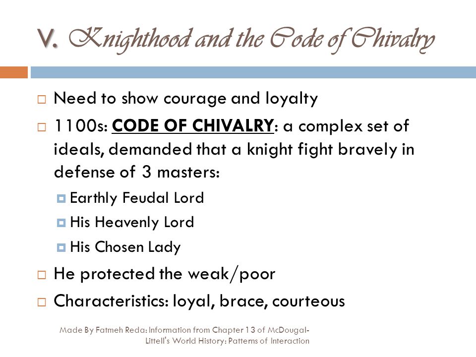 V. Knighthood and the Code of Chivalry