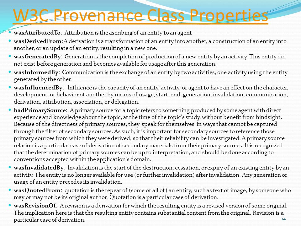 W3C Provenance Class Properties