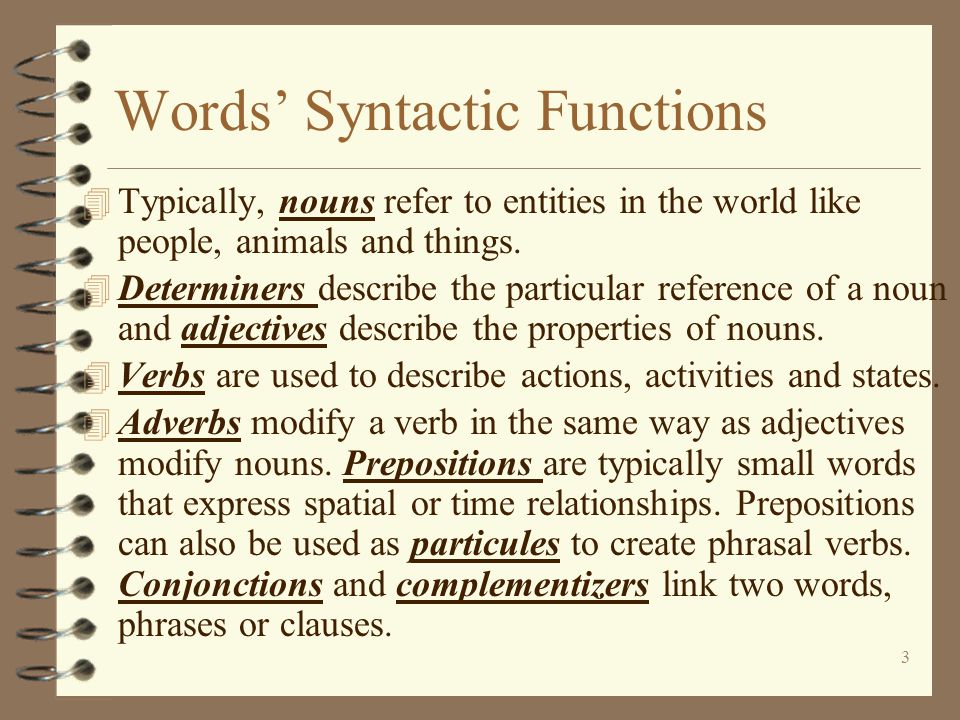 Words’ Syntactic Functions