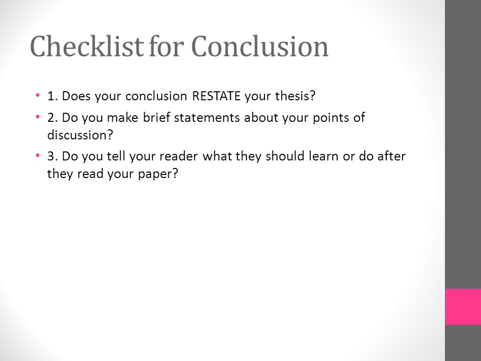 Checklist for Conclusion