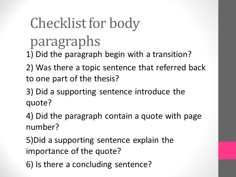 Checklist for body paragraphs