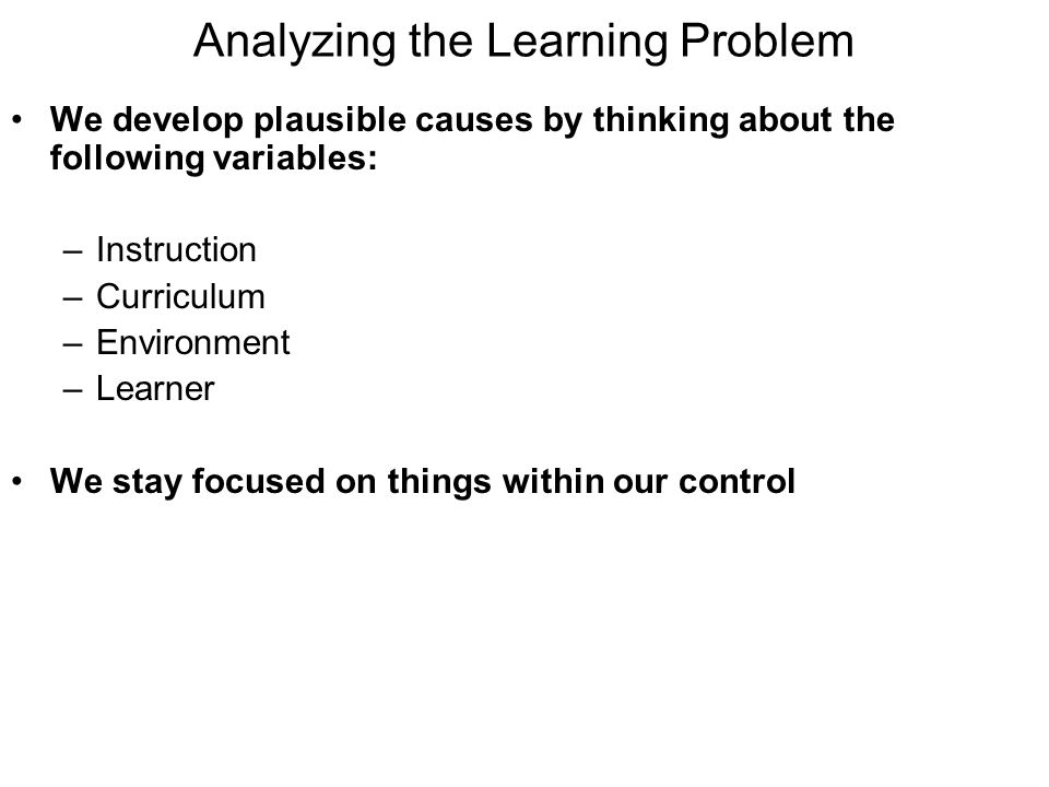 Analyzing the Learning Problem