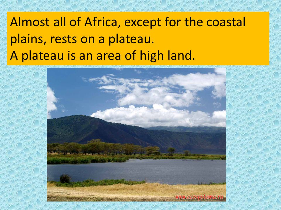 Almost all of Africa, except for the coastal plains, rests on a plateau.