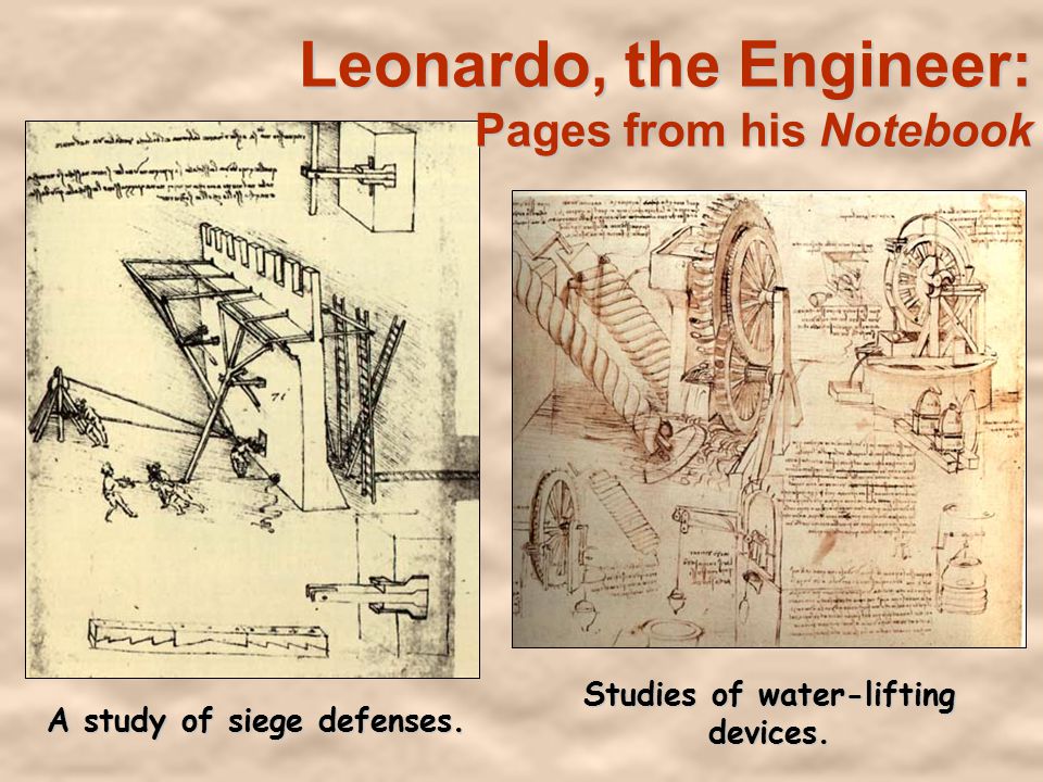 Studies of water-lifting devices. A study of siege defenses.