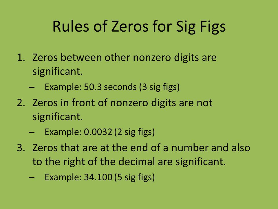 Rules of Zeros for Sig Figs