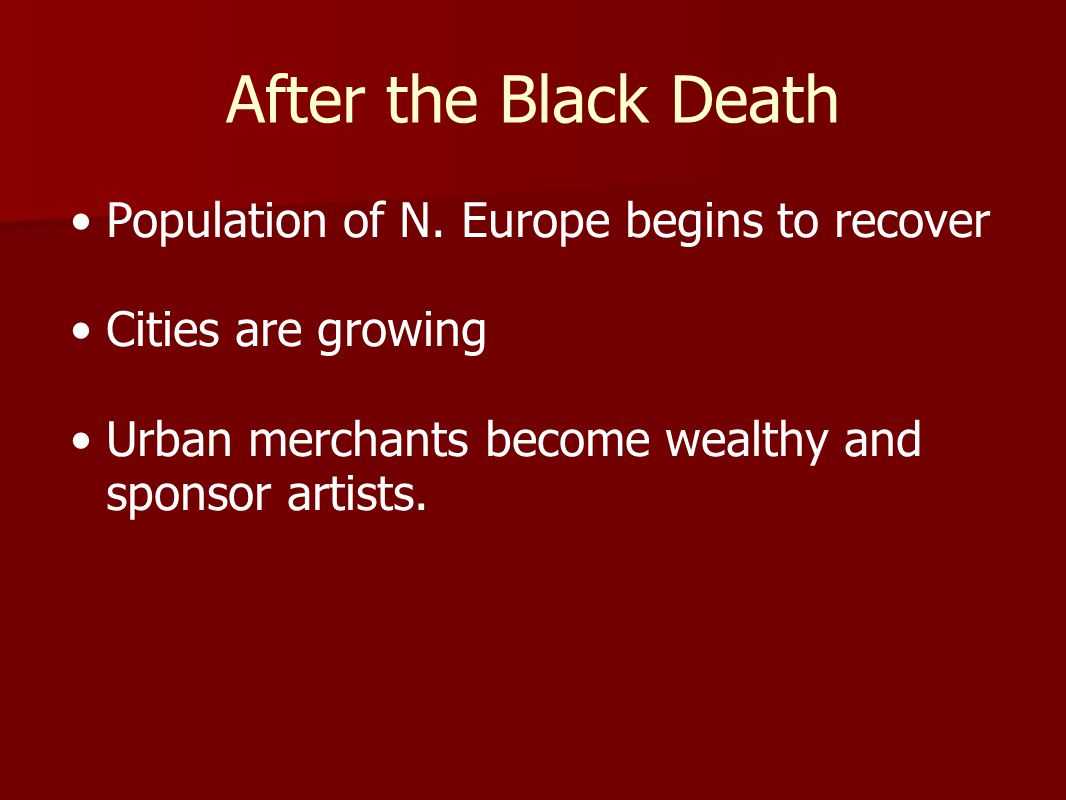 After the Black Death Population of N. Europe begins to recover