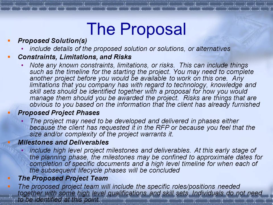 The Proposal Proposed Solution(s)