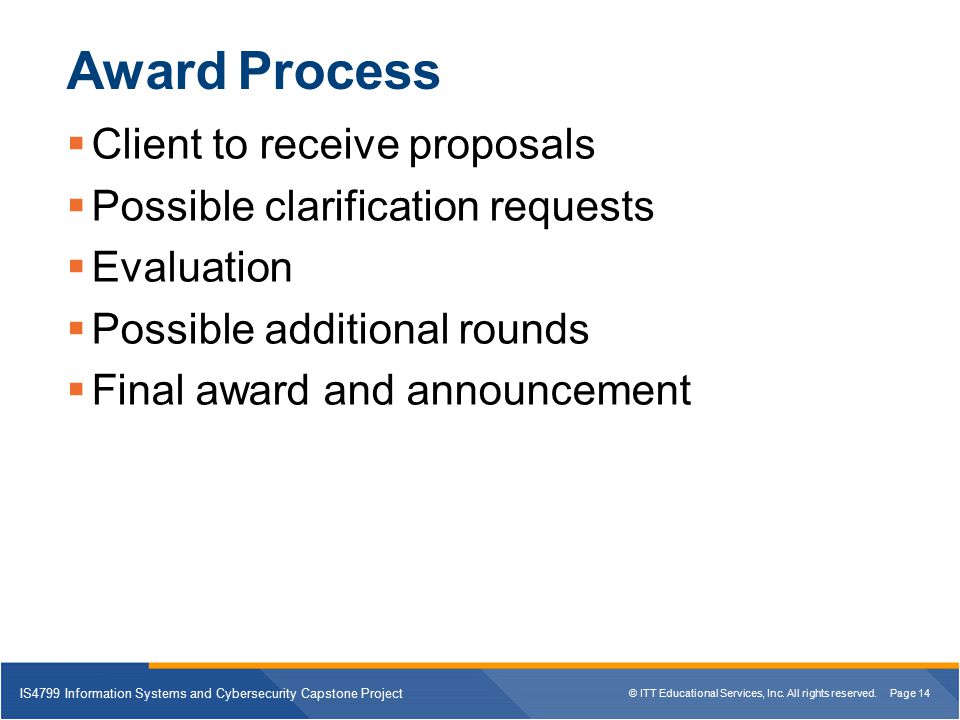 Award Process Client to receive proposals
