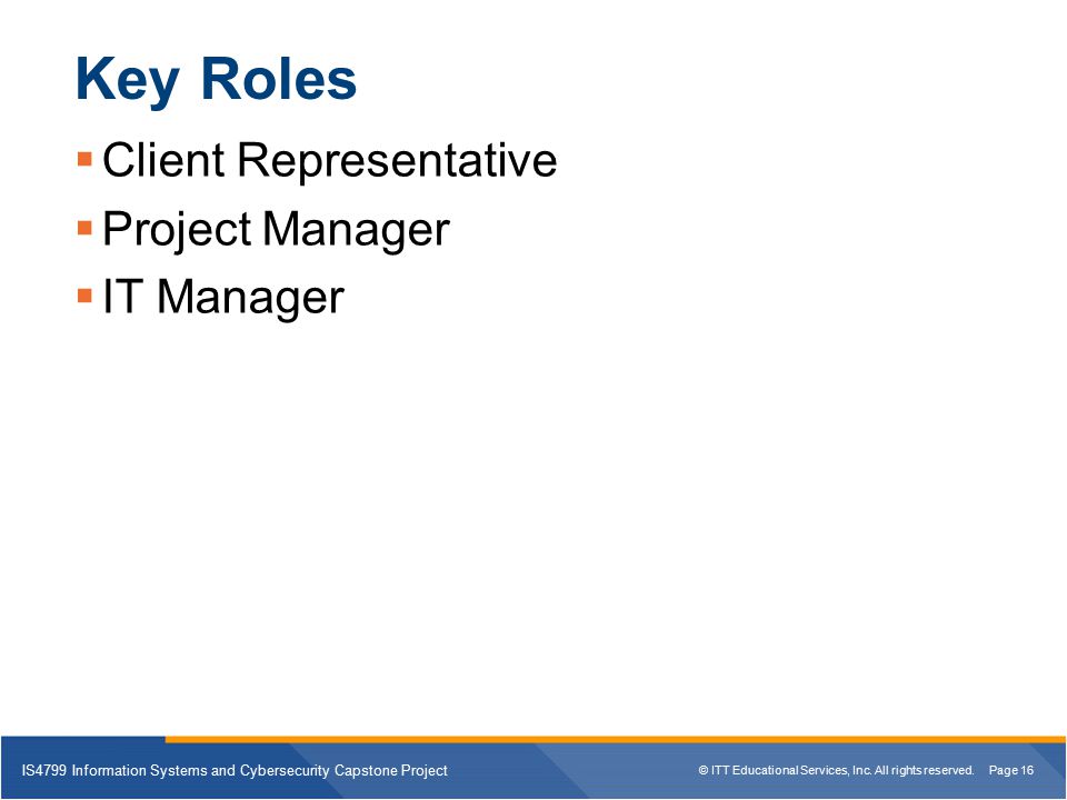 Key Roles Client Representative Project Manager IT Manager
