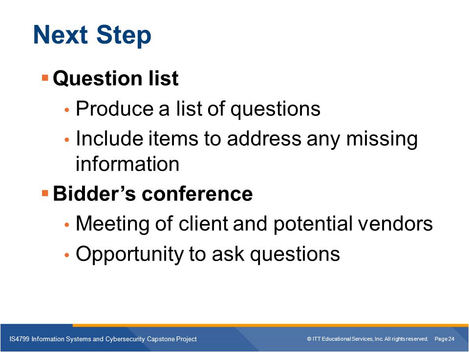Next Step Question list Produce a list of questions