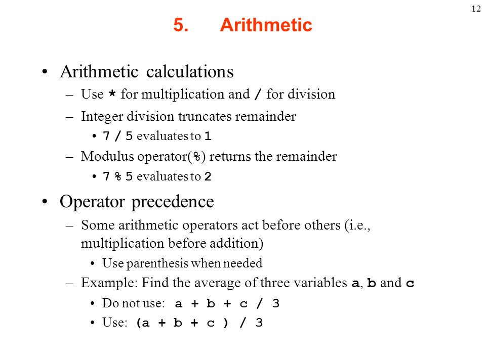 Arithmetic calculations
