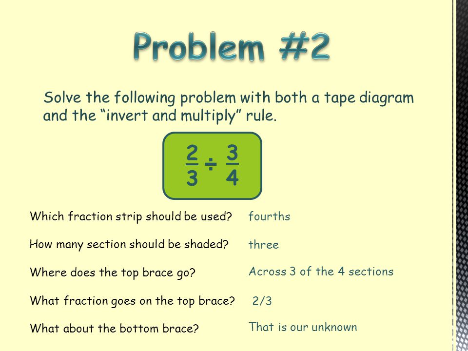 Problem #2 Solve the following problem with both a tape diagram and the invert and multiply rule.