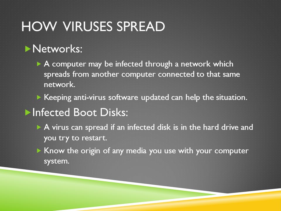 How viruses spread Networks: Infected Boot Disks: