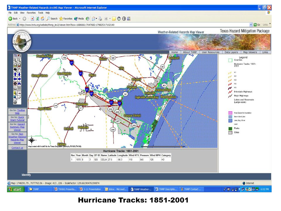 Map 4 ZOOM: Ex. Hurricane Celia selected (direct hit to Port Aransas in 1970) was a Cat 3 on Saffir-Simpson scale
