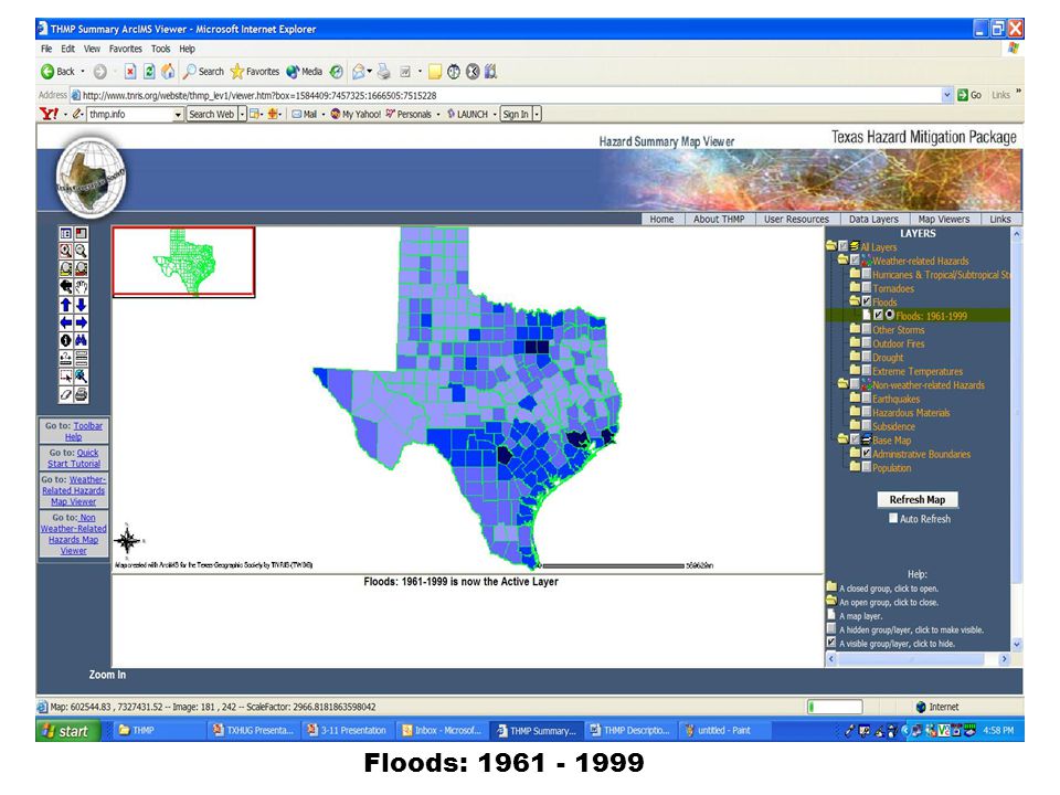 Map 3: Floods Layer List displayed; Data Layer visible & active Floods: