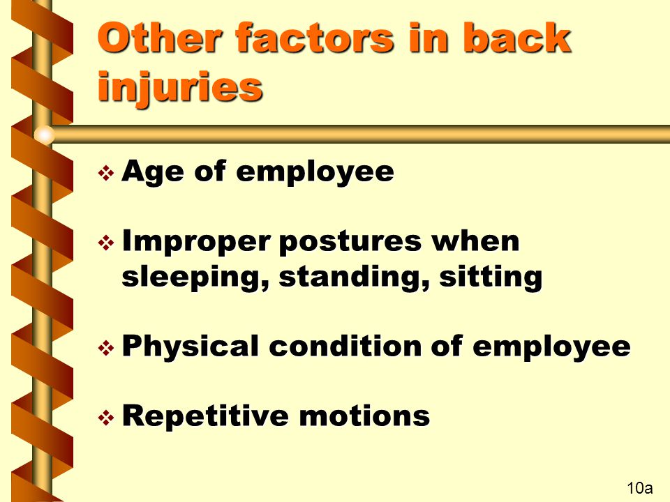 Other factors in back injuries