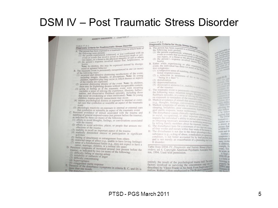 DSM IV – Post Traumatic Stress Disorder