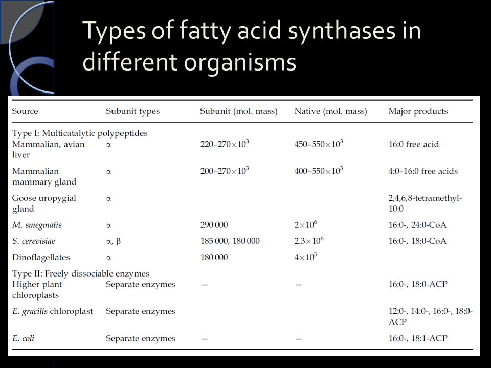 Types of fatty acid synthases in different organisms