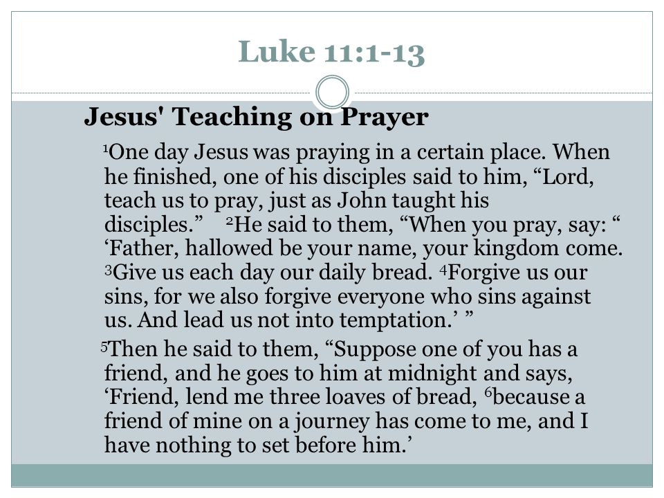 Luke 11:1-13 Jesus Teaching on Prayer