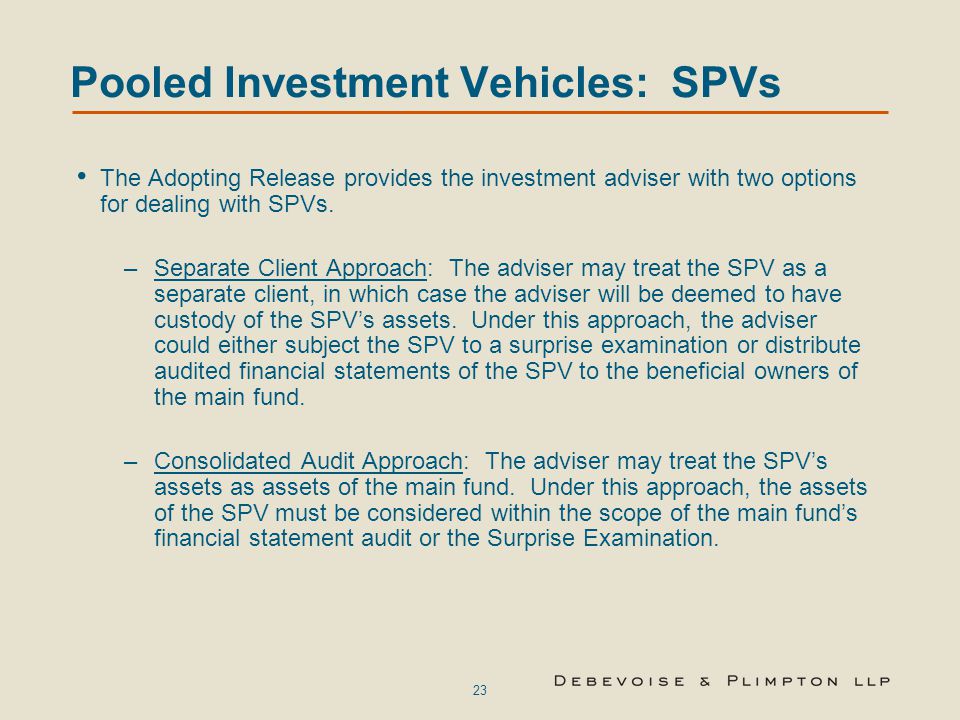 Pooled Investment Vehicles: SPVs