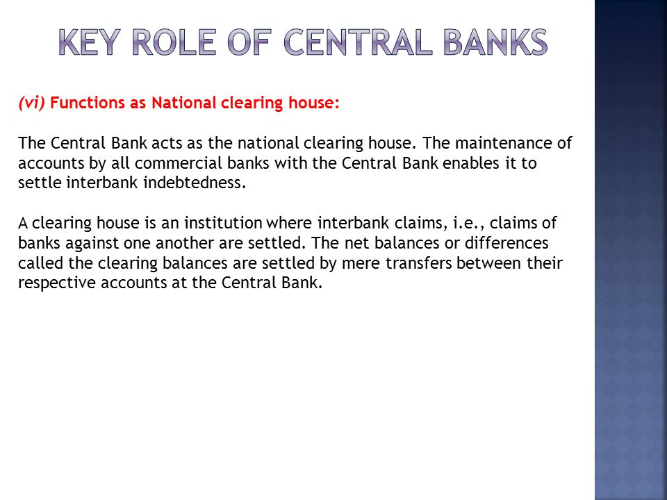 clearing house function of central bank