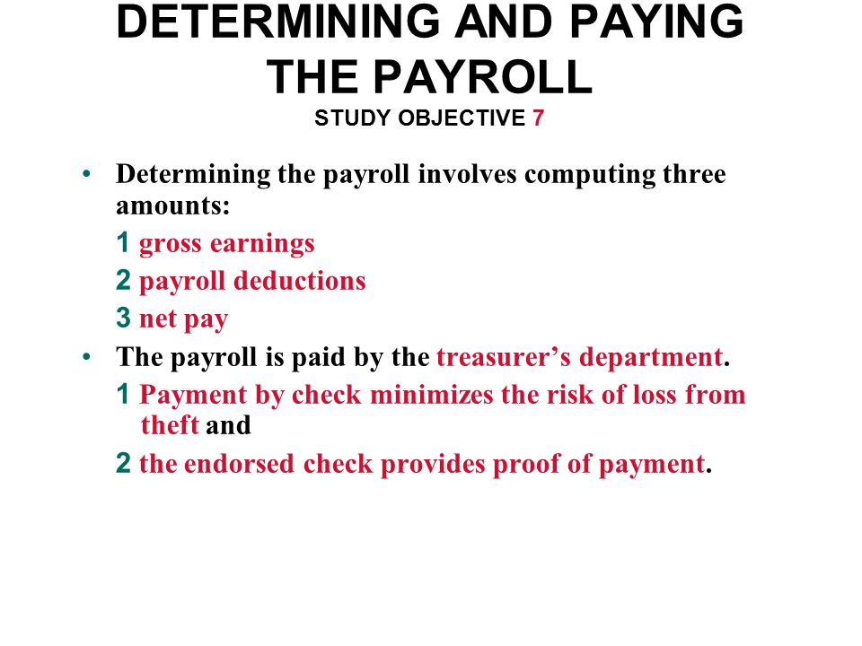 DETERMINING AND PAYING THE PAYROLL STUDY OBJECTIVE 7