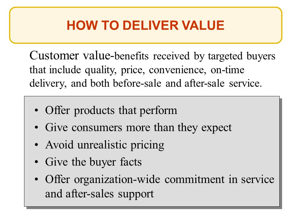 HOW TO DELIVER VALUE