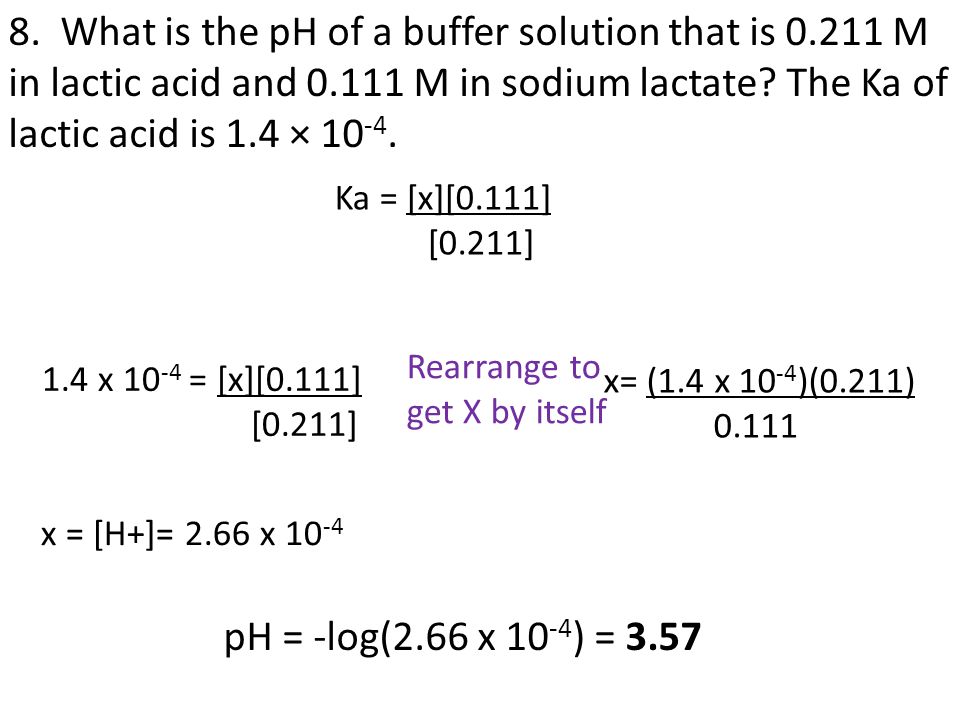 8. What is the pH of a buffer solution that is 0