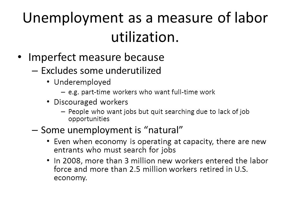 Unemployment as a measure of labor utilization.