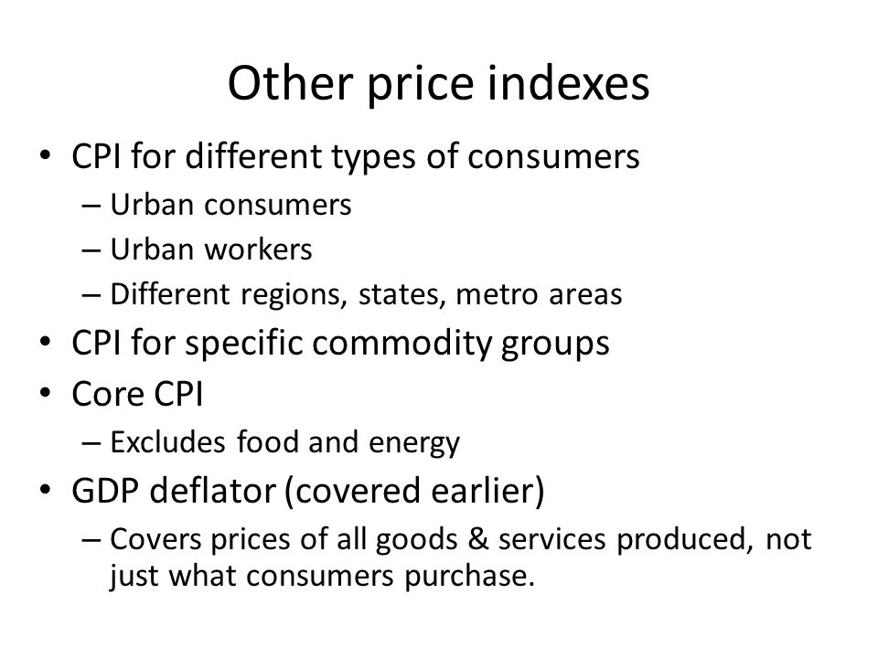 Other price indexes CPI for different types of consumers