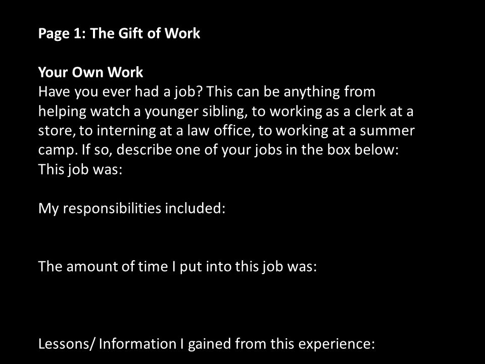 Page 1: The Gift of Work Your Own Work.