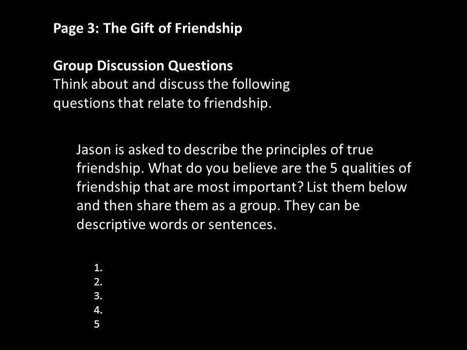 Page 3: The Gift of Friendship Group Discussion Questions