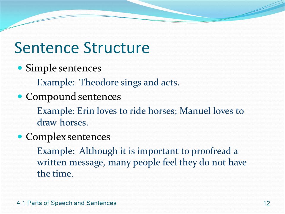 Sentence Structure Simple sentences Compound sentences