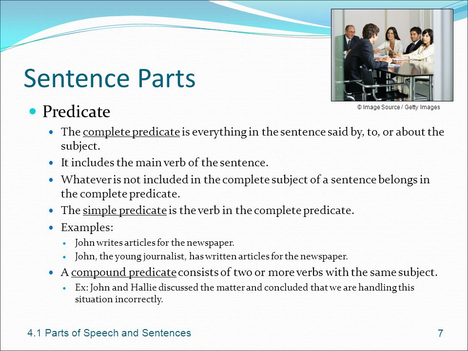 Sentence Parts Predicate