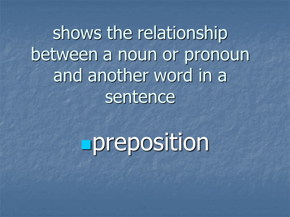 shows the relationship between a noun or pronoun and another word in a sentence