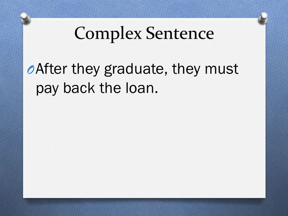 Complex Sentence After they graduate, they must pay back the loan.