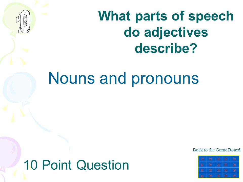 What parts of speech do adjectives describe
