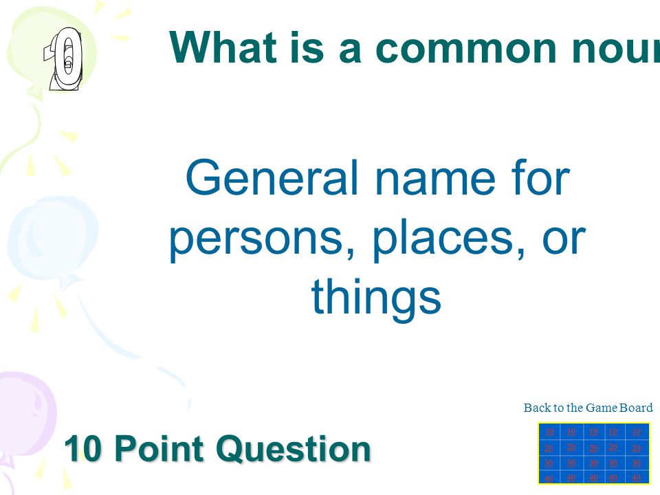 General name for persons, places, or things