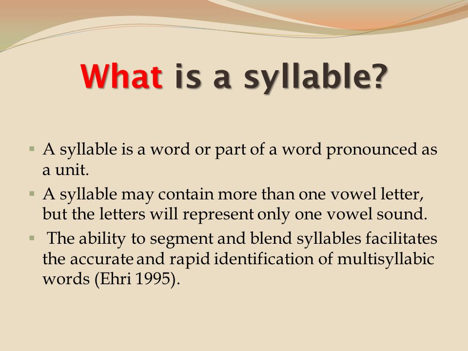 What is a syllable A syllable is a word or part of a word pronounced as a u...