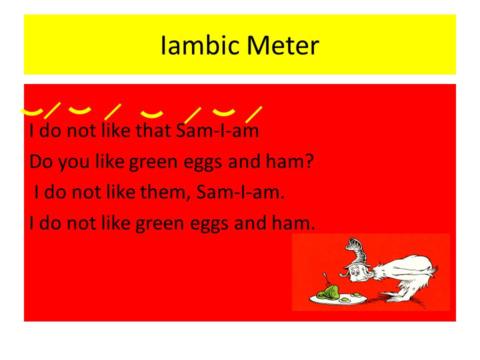 Iambic Meter I do not like that Sam-I-am Do you like green eggs and ham.