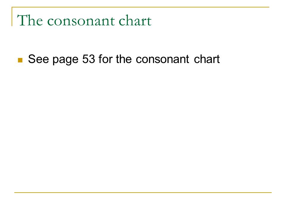 The consonant chart See page 53 for the consonant chart